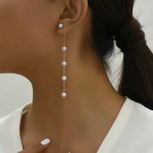 1 Pair Stainless Steel 18K Plated Pearl Earrings, Minimalist Design Suitable For Festivals, Parties, Dates, And Office Wear