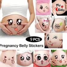9 naklejek na brzuch ciążowy, zabawne naklejki ciążowe z mimiką twarzy, urocze naklejki na brzuch dla kobiet w ciąży, dekoracja do kąpieli dla niemowląt, prezent wielkanocny dla dziewczynek/chłopców