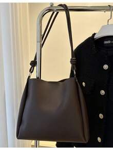 Korean Ins Popular Women's Handbag, Large Capacity New High-End Retro Fashion Niche Shoulder Bag, Commuter Tote Bag, High Quality PU Leather - Coffee Brown - View 3