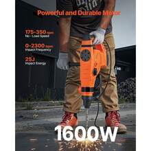 Corded Hammer Drill, 1600W 175-350RPM Electric Demolition Drills, 2-Inch SDS-Max Rotary Hammer Driver, 3 Functions Chipping Power Tool Kit For Concrete, Drilling Wood Plastic - US A Type Plug(110-127V) - View 2