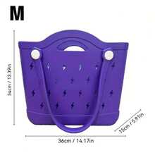 Beach Bag Fashion EVA Waterproof Rubber Picnic Storage Basket Travel Shopping Handbag Women Shoulder Solid Color Tote Bag - 綠色 - 查看 3