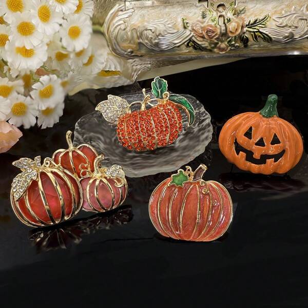 1PC Halloween Fashion Cute Pumpkin Brooch For Women Dress Coat Festive Party Decoration Pin Jewelry Costume Accessories Bag Charms Office Accessories