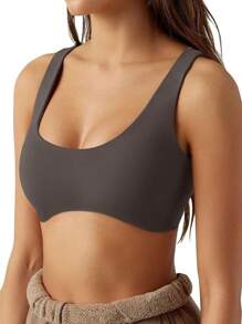 LASLULU Sexy Sports Bras For Women Scoop Neck Sleeveless Padded Bra Workout Yoga Crop Top - 深灰色 - 查看 5