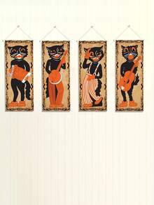 4 piezas de pinturas colgantes decorativas para fiesta de Halloween, pinturas colgantes de tela para decoración festiva, pinturas colgantes para fondo de pasillo, pinturas decorativas de Halloween, decoración de arte de pared