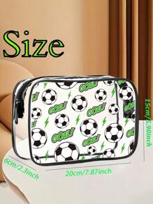1 pieza Bolsa de aseo de PVC con tema de fútbol, bolsa de cosméticos transparente de alta calidad con estilo de fútbol, bolsa de maquillaje transparente para la playa, bolsa de lavado, esencial para viajes, adecuada para mujeres, que cumple con los requisitos de embarque de las aerolíneas, vacaciones, verano, regreso a la escuela, bolsa para útiles escolares, bolsa de lavado impermeable para viajes