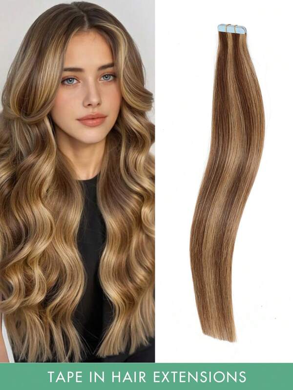 #4-27 20pcs/30g Chocolate Brown To Caramel Blonde Human Hair Straight Tape In Hair Extensions Brazilian Virgin Hair Extensions Easy To Wear Suitable For Music Festival Party All Special Occasions