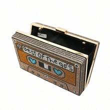 Women Retro Radio Tape-Shape Rhinestone Clutch Purse Glitter Evening Bag For Party Wedding - 棕色 - 查看 6