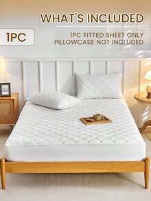 1pc Waterproof Fitted Sheet, Bedding, Stitch Fitted Sheet, Skin-Friendly Fitted Bed Sheet, Mattress Cover, Soft And Comfortable Bedding For Bedroom, 16 Inch Deep Pocket Cooling Breathable Quilted Fitted Sheet For Twin, Fits Twin/Full/King/Queen Size Bed, Festival Gifts, Room Decor, Soft Cover For Mattress Protector And Mattress Topper, Dustproof, Machine Washable, For All Season - 白色 - 查看 2