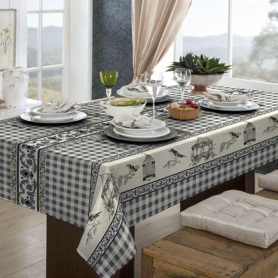 Rustic Oxford Luxury Linen Tablecloth 4/6/8 Seats Various Prints - Bird In the Cage - View 1