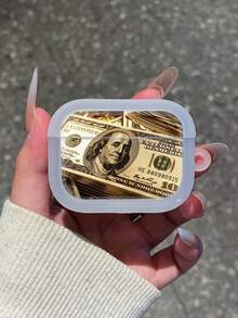 1 件加厚 UV 印花金色美元耳机盒，适用于 Apple 蓝牙耳机透明保护套