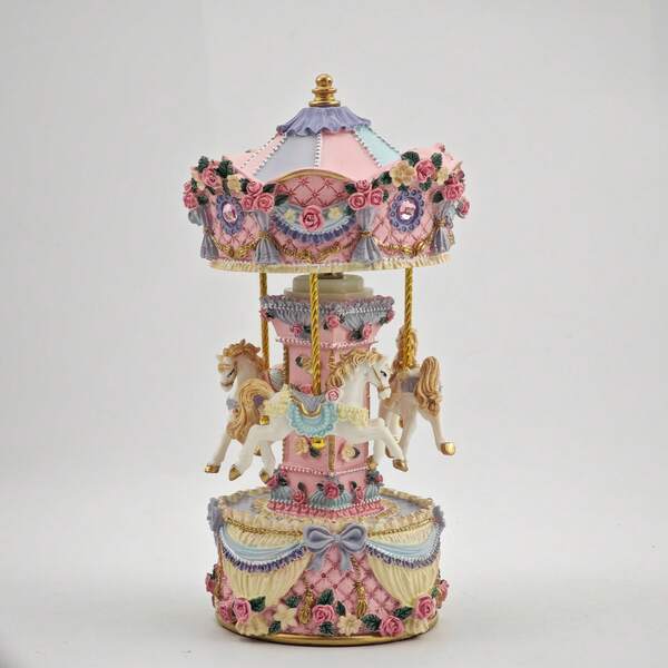 Pink & Purple Resin Rotating Carousel Music Box, Home Decor, Birthday, Anniversary, Christmas Gift