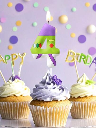 Cartoon Animal Themed Purple & Green Number 0-9 Birthday Party Cake Decorative Candles