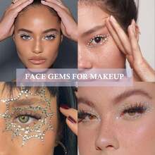3 pièces Bijoux de visage en forme de goutte d'eau auto-adhésifs - Design étincelant | Facile à créer pour le maquillage de festival pour Halloween, Noël, les fêtes rave et les carnavals | Autocollants brillants convenant aux hommes et aux femmes, look de concert, pierres de visage - Blanc - Voir 8