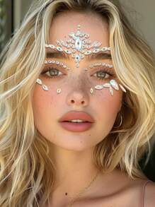 1pc Face, Neck & Eye Jewel Stickers, 3D Crystal Rhinestone Temporary Tattoo Jewelry For Face, Neck & Body, Suitable For Holiday, Party, Stage Performance Makeup - Multicolor - View 3