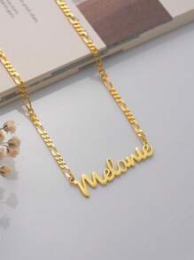 7 Styles Customized Stainless Steel Name Necklace, Suitable For Men And Women, Couples, Personalized 18K Gold Plated Non-Fading Name Tag Necklace, Elegant Gold-Color Customized Wedding Jewelry, Great Gift For Teachers' Day, Mother's Day