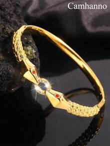 Camhanno 1条男女皆宜的复古不锈钢蛇形链手链，可叠戴，适合日常佩戴和度假，是送给亲朋好友的完美礼物。 - 金色 - 查看 8