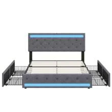Double Bed, 140 X 200 Cm, Storage Bed With 4 Drawers, Bed Frame With Adjustable Headboard And Slatted Frame, Storage Bed, Youth Bed, Dark Grey, Skin-Friendly Bed Linen (Mattress Not Included) - 灰色 - 查看 9