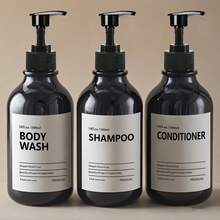 WCIC 16.9oz/500ML Bright Black Shampoo And Conditioner Dispenser Set,Bottle + Sticker + Wooden Tray/Silicone Tray/Stand,Shower Soap Dispenser With Labels,Plastic Shampoo Bottles Refillable - Body Wash/Shampoo/Conditioner/Hand Soap/Dish Soap/ Lotion - View 12