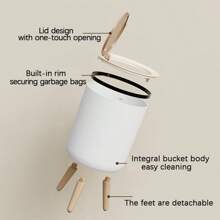 1 个带按压顶盖的垃圾桶，北欧现代废纸篓，适用于厨房、浴室、卧室、客厅、办公室、户外的塑料垃圾桶，防狗垃圾桶...