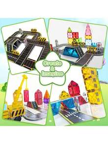 16/26pcs Magnetic Tile Tracks Building Blocks Puzzle Toys, Double-Sided Road And Track Patterns, Transportation Theme Road Planning Architect, Durable ABS Structure, With Racing Track And City Road Expansion, Suitable For Boys And Girls Holiday Birthday Gifts