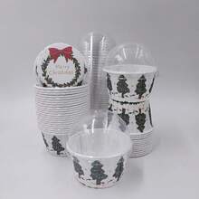 Cakegiugiu 套装，25/50/100 件圣诞图案蛋糕杯，50 件带盖一次性纸杯蛋糕杯，带盖一次性松饼杯，耐热光泽纸杯蛋糕衬垫，松饼模具，非常适合圣诞节沙特国庆节沙特阿拉伯沙特阿拉伯圣诞节圣诞装饰品圣诞睡衣圣诞礼物圣诞装饰 - 純白 - 查看 6
