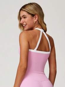 'Sports Vest' Women's Yoga Vest Sports Vest High Elasticity Running Fitness Suit Camisole Vest Comfortable And Skin Friendly - 粉色 - 查看 2