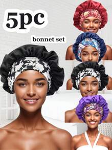 Un ampio cappello da notte con fascia elastica stampata, adatto per capelli ricci o lisci, per le signore
