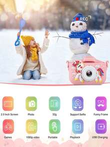 Kids Camera Toys For 3-8 Year Old Girls Boys,Children Digital Video Camcorder Camera With Cartoon Soft Cover, Best Chritmas, Thanksgiving, Birthday Festival Gift For Kids - 32G SD Card, Card Reader Included, Kids Toys - 粉色 - 查看 9