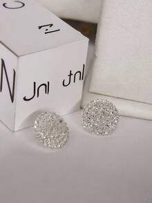 1 Pair Round Rhinestone Ear Studs New 2025 - Silver - View 8