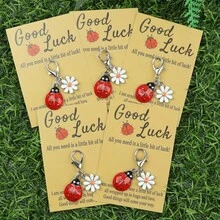 1 件/3 件/5 件/10 件幸运瓢虫和雏菊钥匙扣饰品套装，合金卡通动物主题钥匙扣配龙虾扣，DIY 项链手链耳环吊坠，装饰女士钥匙圈，好运祝福卡礼物 - 紅色 - 查看 17