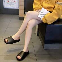 男女通用纯色拖鞋，室内家居凉鞋，防滑舒适速干沙滩拖鞋 - 黑色 - 查看 3