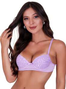 Basic Bra With Lace Cups - Lilac Purple - View 3