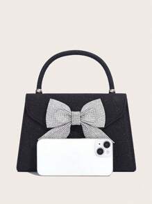 Bolso de noche de mujer con decoración de lazo brillante, nuevo bolso de mano para bodas y banquetes de alta gama, bolso de vestido de noche de seda sintética de lujo para bodas, novias y galas