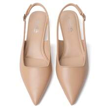Slingback Kitten Heels For Women Pointed Closed Toe Heels Low Pumps Shoes For Party Work Office - Nude - View 5