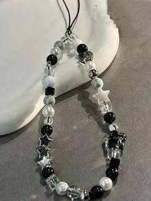 1pc Phone Chain Strap, INS Style Transparent Star Phone Case Lanyard, DIY Beaded Camera Chain Charm Mobile Phone Decoration Gifts For Mother, Family, Friends, Birthday, Holiday Phone Charm - Black - View 3