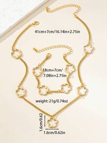 2pcs/Set Hollow Clover Metal Necklace & Bracelet Jewelry Set For Women, Fashion & Versatile
