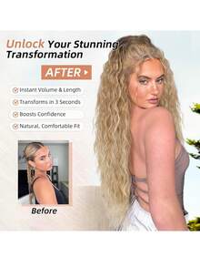 28 Inch Long Wavy Curly Ponytail Clip-In Hair Extensions, Multi-Layer Heat Resistant Synthetic Fiber, Wavy Curly Heat Resistant Fiber Wig, Unisex, Easy To Wear, Black Brown Long Extensions, Suitable For Party And Daily Styling, Suitable For All Skin Tones, Basic Style, High Temperature Fiber, Natural Appearance