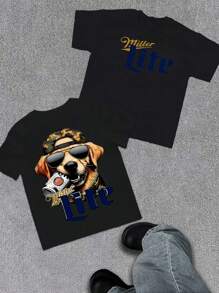 Cool Dog  Double Sided Digital Printed 100% Cotton Men's Short Sleeve 220g Tee For Men 1pcs Summer Fashion