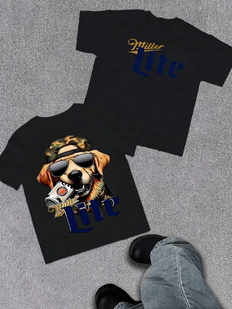 Cool Dog  Double Sided Digital Printed 100% Cotton Men's Short Sleeve 220g Tee For Men 1pcs Summer Fashion