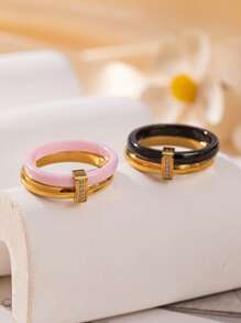 1 Peça Anel de Cerâmica Incrustado de Cobre e Zircônia Personalizado e na Moda, Adequado para Mulheres e Casais, Pode Ser Usado como Presente de Aniversário, Feriado ou Aniversário de Casamento