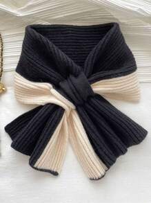 1条女士时尚双色交叉针织羊毛加厚围巾头巾，百搭休闲秋冬保暖颈巾，适合日常搭配连衣裙 - 彩色 - 查看 8