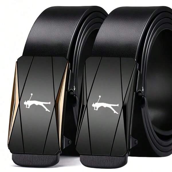 Men's Automatic Buckle Golf Pattern Belt, Fashion Adjustable Waist Strap Suitable For Jeans, Casual Pants, Suit Pants, Ideal Christmas Gift, Casual Wear Belt With Golf Theme Buckle