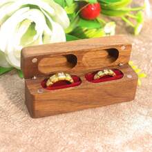 1pc Customized Wooden Ring Box, Oblong Dual Ring Box, Magnetic Jewelry Box With Personalized Engraving, Dual Slots, Wedding Ring Exchange Box, Jewelry Storage Box, Engagement Ring Box, Vintage & Rustic Wedding Ring Holder, Waterproof, Ideal For Wedding Anniversary, Gift For Wife/Husband, Father/Mother, Couples, Bride, Wedding