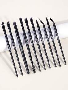 MAANGE 10pcs Makeup Brush Set, Including Lash Brush, Eyebrow Brush, Eyeshadow Brush, Highlighter Brush, Nose Contour Brush, Concealer Brush, Eyeliner Brush, Halo Brush, Made Of Soft Fiber Material, Convenient For Travel, Ideal Gift For Women And Girls. The Set Includes Various Makeup Brushes, A Complete Makeup Brush Set, Makeup Gift Set, Etc. - Black - View 8