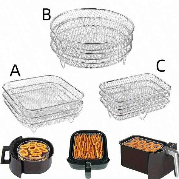 Stainless Steel Air Fryer Accessories, Grill Accessories, One Layer, Three Layer - Stackable Baking Sheet And Cooling Rack Set, Baking Sheet, Oven And Air Fryer Cooking Tray, Multiple Styles Available, Suitable For Family Dinner, Kitchen Must-Have, Party Gathering