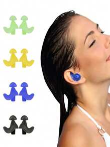 4 Pairs/Pack Reusable Silicone Ear Plugs, Soft, Waterproof, Comfortable, Suitable For Swimming - Multicolor - View 7