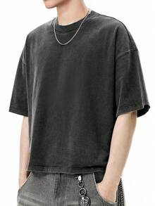 INFLATION Áo thun Dune Boxy, Áo thun giặt 270G, Thương hiệu Retro, Phong cách Âu Mỹ, Tay ngắn cho nam - màu đen - Xem 3