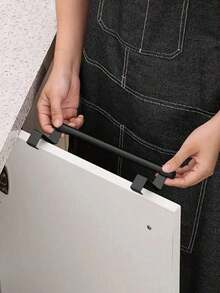 1pc Stainless Steel Towel Rod, Bathroom Door Hanging Towel Rack, Bathroom Accessories, Punch-Free Cabinet Door Hanging Rag Hanger, Cabinet Door Back Towel Single Rod