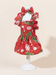 一套宠物薄纱礼服，带蝴蝶结，可爱印花宠物婚纱，弹力网纱公主裙，适合猫狗 - 彩色 - 查看 3