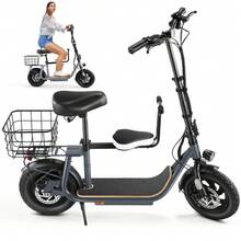 tooluck Electric Scooter Adults With Kid Seat, Electric Scooter Adults With 12" Tires,Up To 30Miles&20MPH, Foldable E Scooter With Seat For Commuting - Grey - View 2